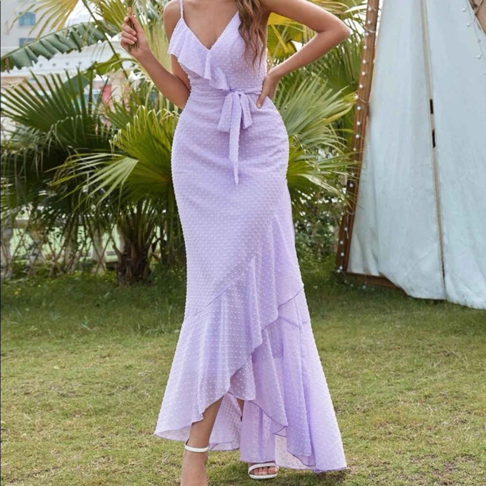 Ruffle Trim Belted Mermaid Dress